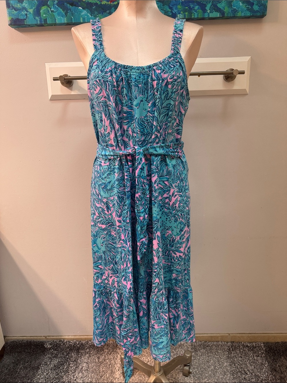 Lilly Pulitzer Collins Knee Length Dress Bermuda Blue You Grow Girl Medium